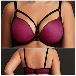 Torrid Purple/Black Fishnet Push-up Plunge Strappy Bra set